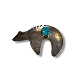 Nakai Navajo Sterling Silver Bear Brooch 42mm Turquoise